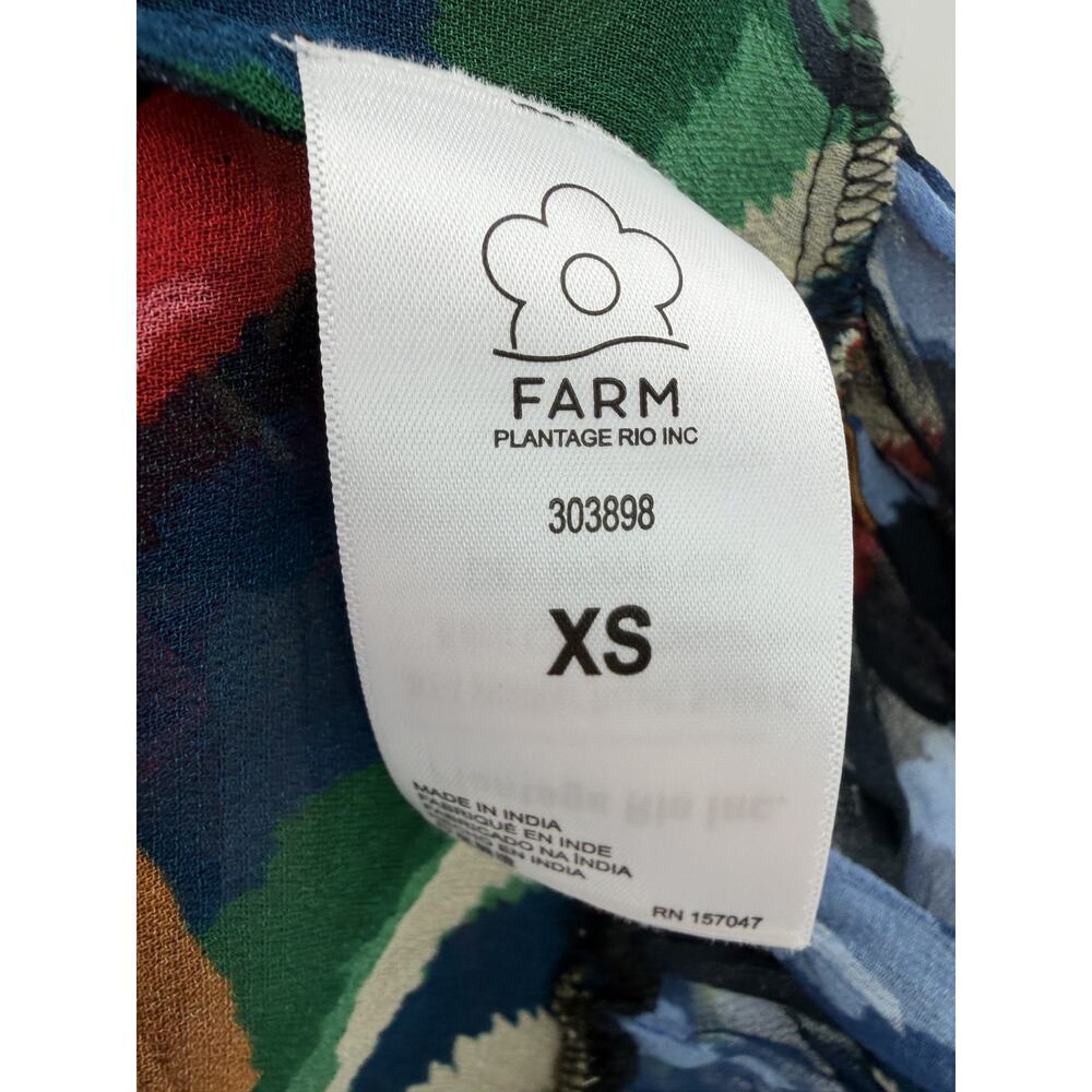 Farm Rio Women's Abstract Multicolor Ruffle Collared Smocked Blouse Size XS - Picture 6 of 11